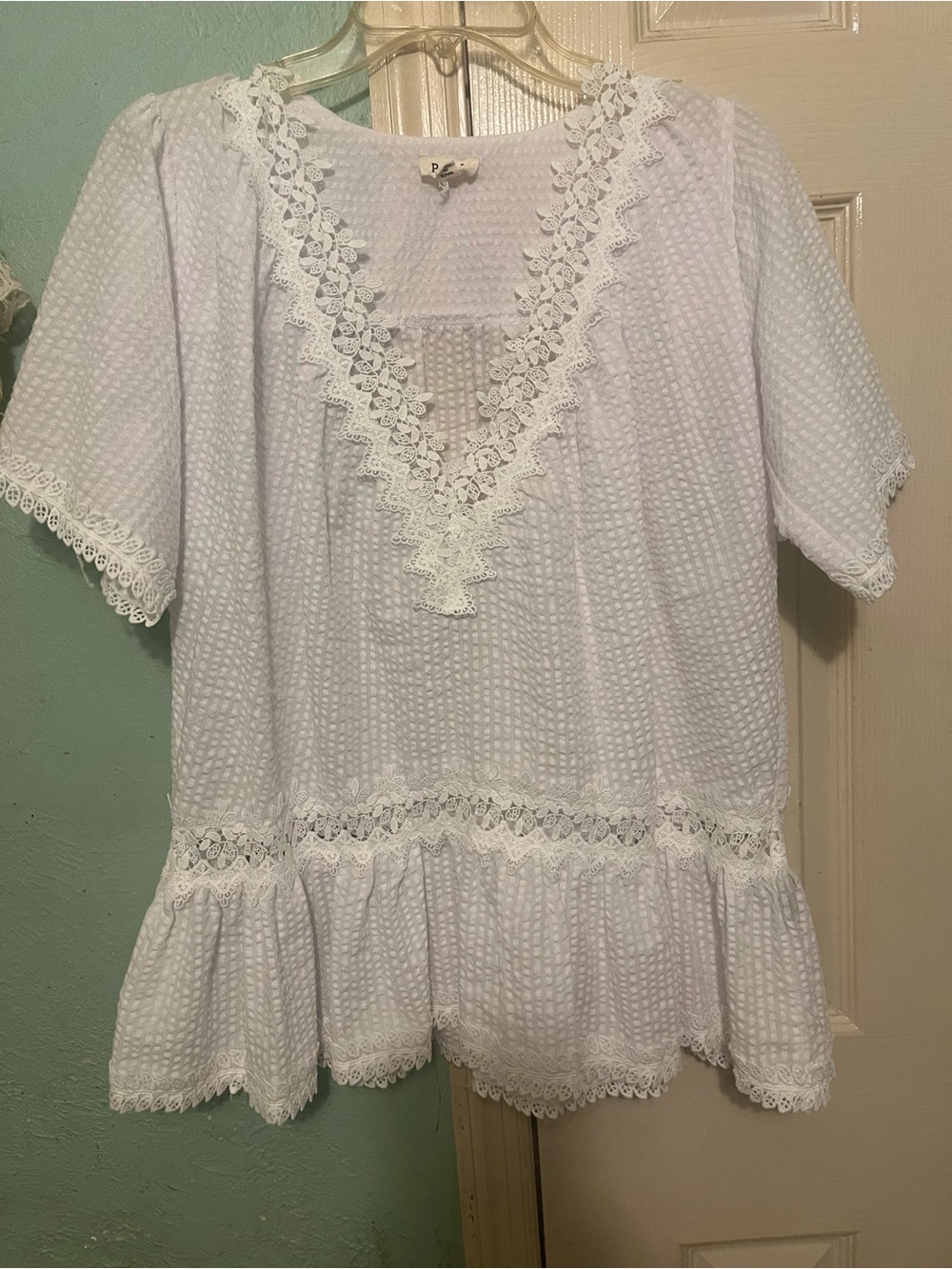 White Lace-Trim Peplum Top - (Brand: )